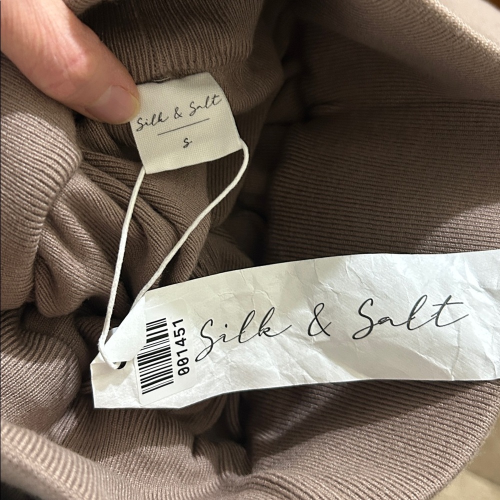 Silk & Salt Luxe Lounge Set Taupe Knit Two Piece Sweater Pants New Small $150 - Picture 7 of 11